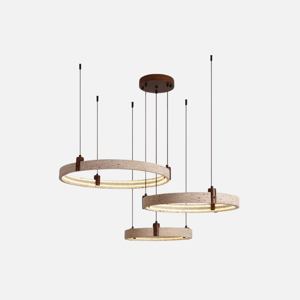 Astris modern stone and wood chandelier semi-flush mount